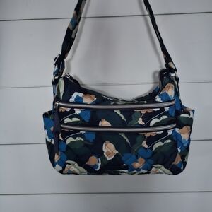 Triple ZIP Vera Bradley Blue and Green Floral (Immersed) Shoulder Bag